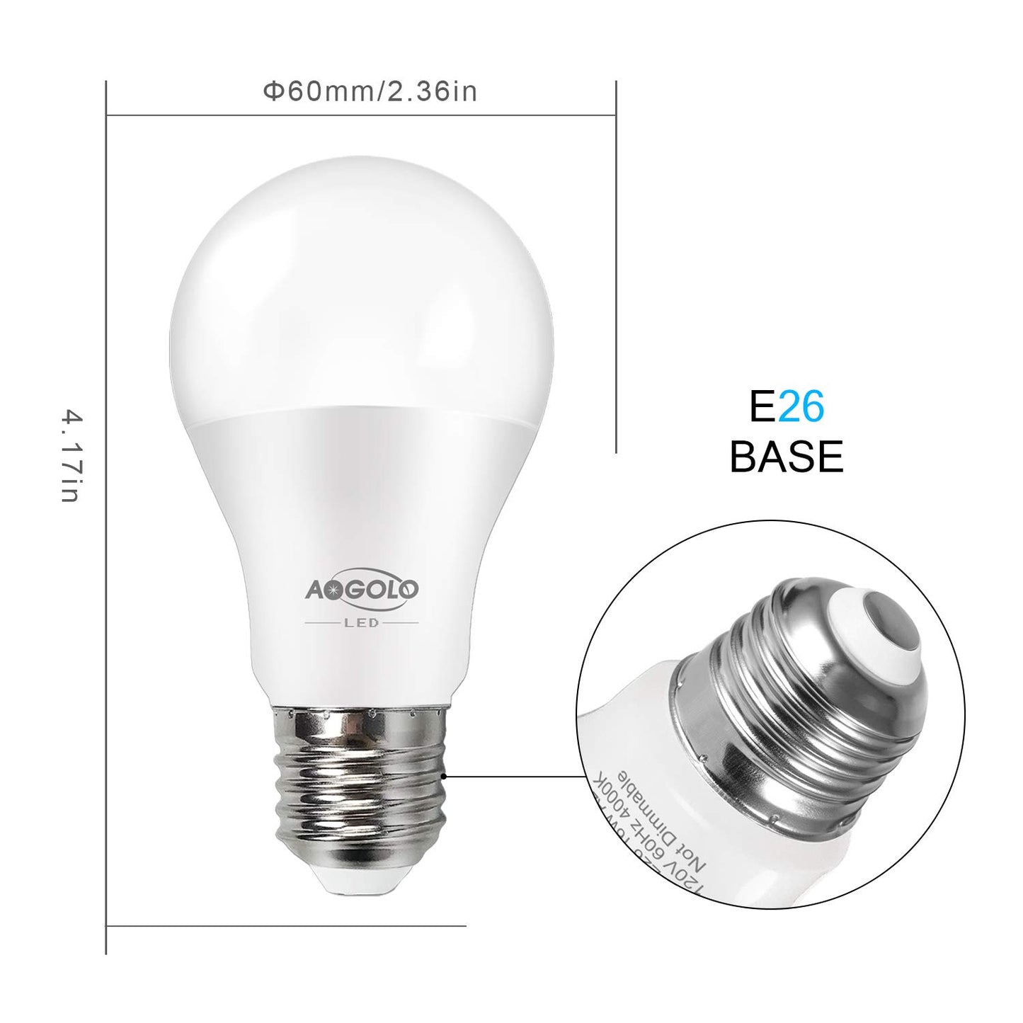 AOGOLO A19 9W LED Light Bulb, 60 Watt Equivalent, 810LM, Daylight White, 4200-Kelvin,Non Dimmable, E26 Medium Screw Base,General Lighting