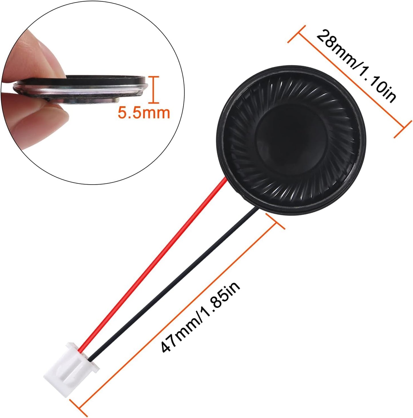 JUZITAO 8Pcs 8 Ohm 1W Speaker 8ohm Round 28mm Loud Speakers Compatible with Small Loudspeaker Audio MP3 MP4 Player Speaker 2Pin - Black