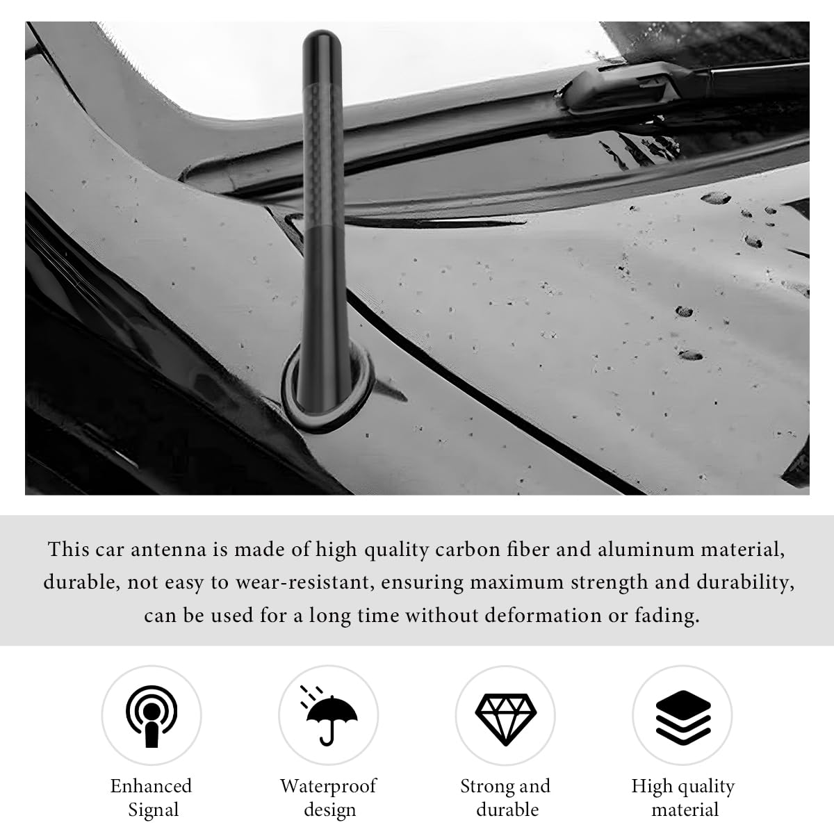 FSTURIOS Car Short Antenna, 4.7" Stubby Aluminum Radio Antenna Replacement with Screws Gaskets, Vehicle Roof Carbon Fiber Mini Aerial Antennas