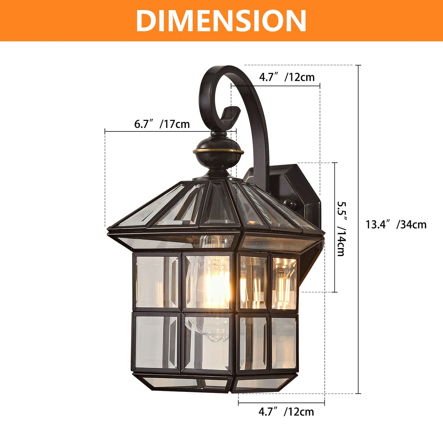 Milaii Copper Bronze Outdoor Wall Lights, 13.4" H Vintage Exterior Lantern Light Fixture Anti-Rust Waterproof Wall Mount Lamp with Clear Glass E26