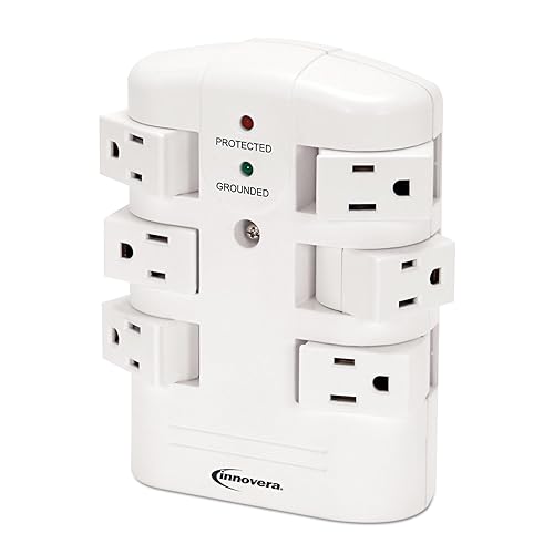 Innovera Wall Mount Surge Protector, 6 ac outlets, 2,160 j, White