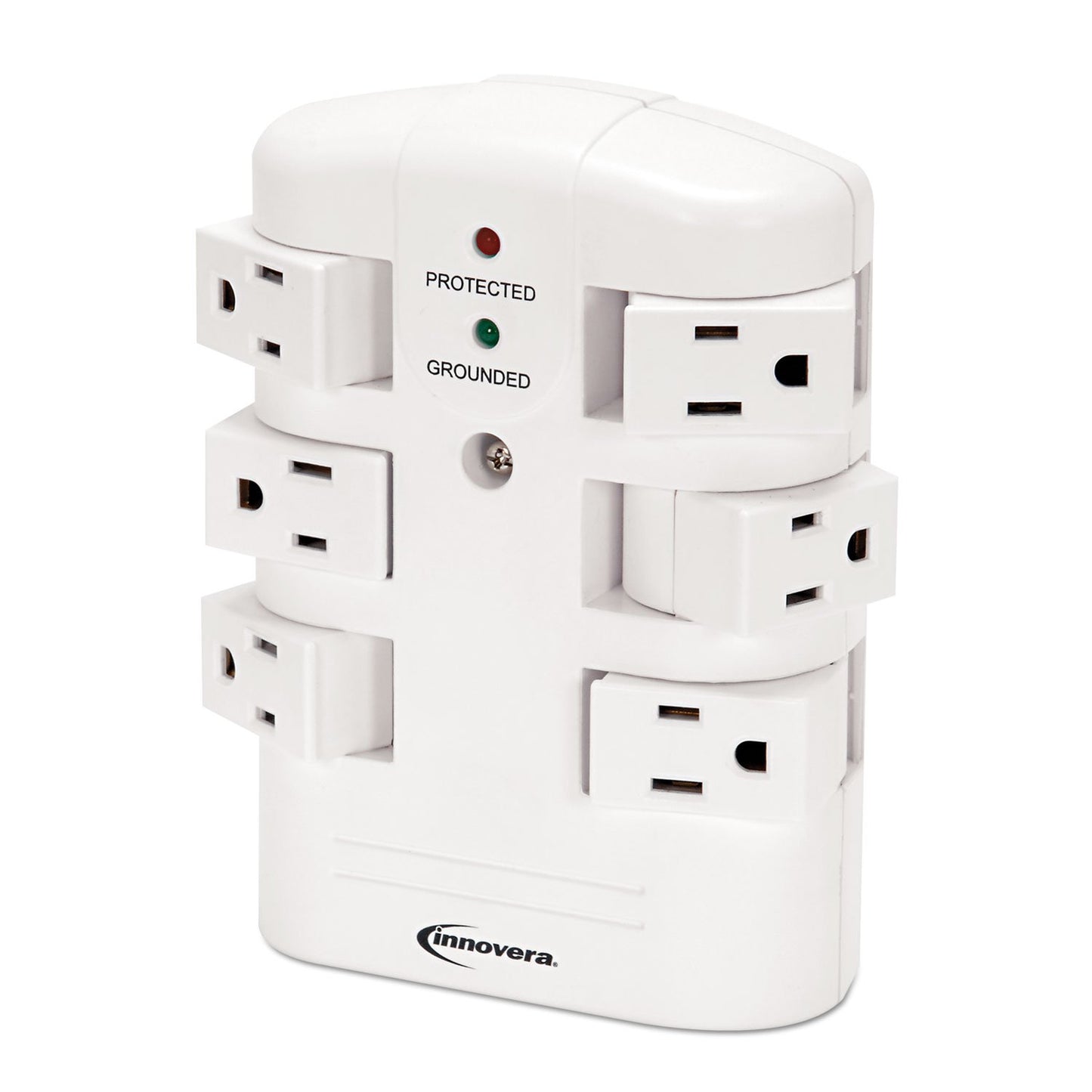 Innovera Wall Mount Surge Protector, 6 ac outlets, 2,160 j, White