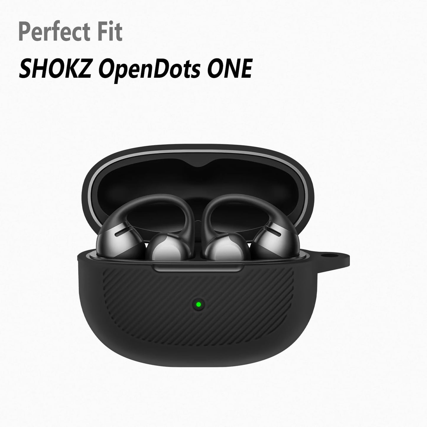 Geiomoo Silicone Case for SHOKZ OpenDots ONE, Soft Flexible Scratch Resistant Protective Cover with Carabiner (Black)