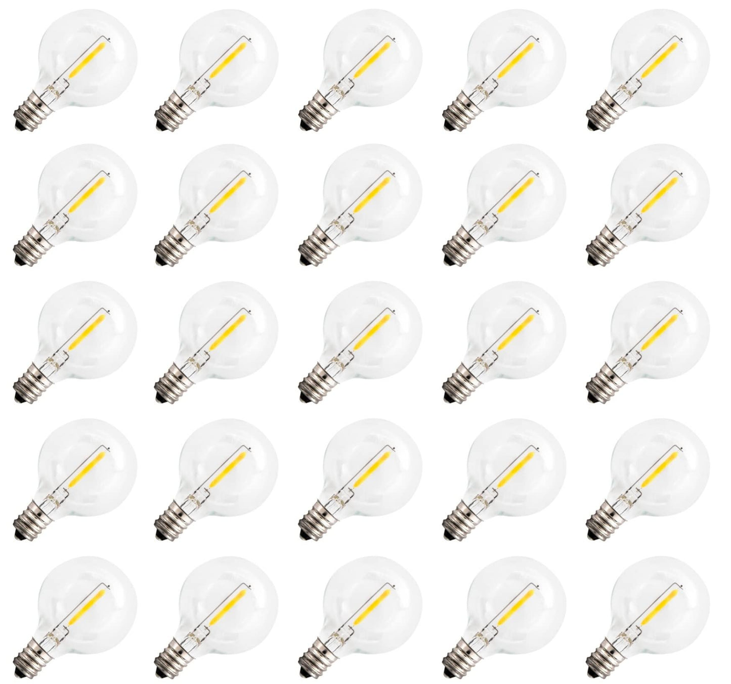 Creative Hobbies Clear LED Globe G40 Replacement Bulbs for Outdoor String Lights - 0.7W 120V Fit E12 Candelabra Screw Base Light Sockets, 1.5 Inch