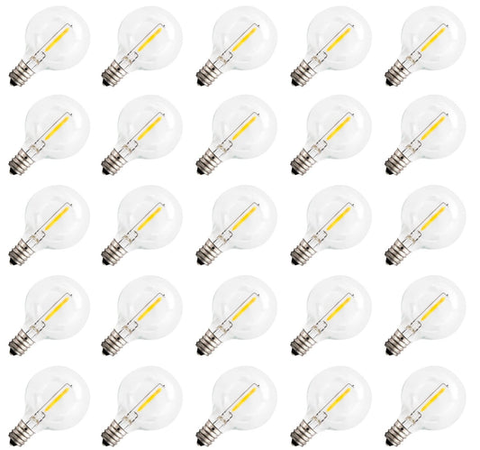 Creative Hobbies Clear LED Globe G40 Replacement Bulbs for Outdoor String Lights - 0.7W 120V Fit E12 Candelabra Screw Base Light Sockets, 1.5 Inch