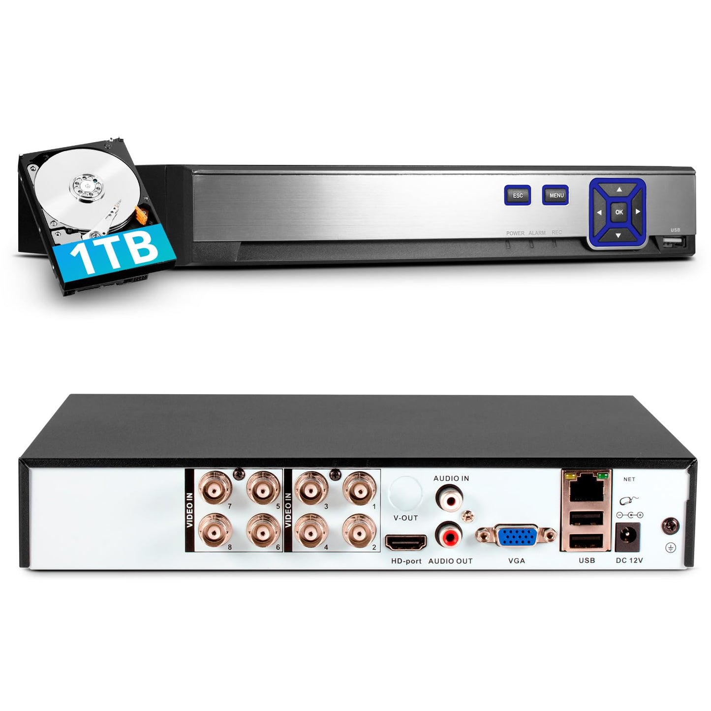 TOWODE 5MP 8Channel Security Camera DVR System H.265+ Surveillance DVR Recorder for up to 5MP AHD/TVI/CVI/CVBS/IP Cameras, Remote Access, Smart