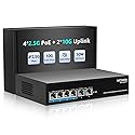 6 Port 2.5Gb PoE Switch Unmanaged with 4 Port 2.5G Base-T PoE+@65W + 2 x 10G RJ45 Uplink, NICGIGA 6 Port 2.5Gbe IEEE802.3af/at Power Over Ethernet