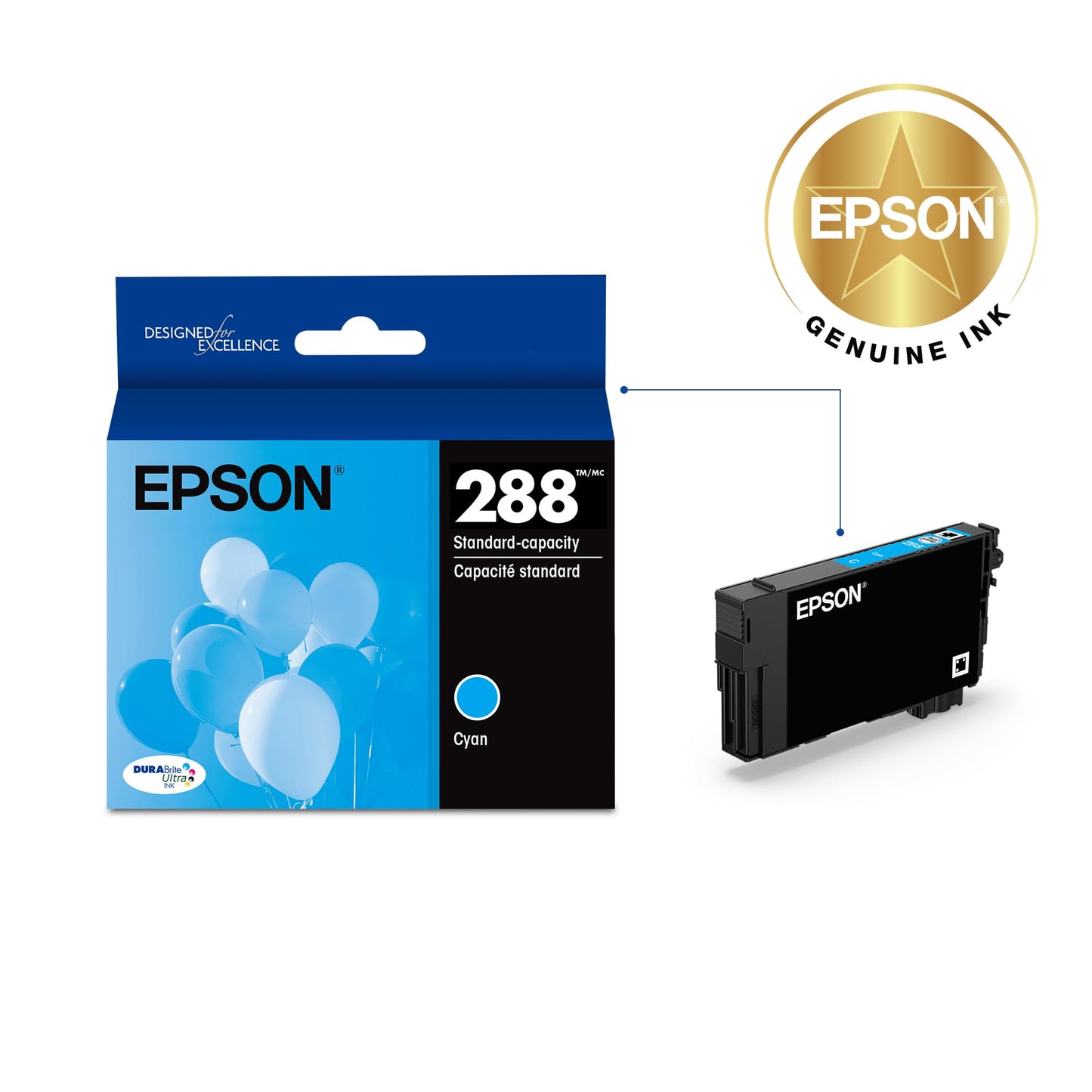 EPSON 288 DURABrite Ultra Ink Standard Capacity Cyan Cartridge (T288220-S) Works with Expression XP-330, 430, 434, 340, 440, 446