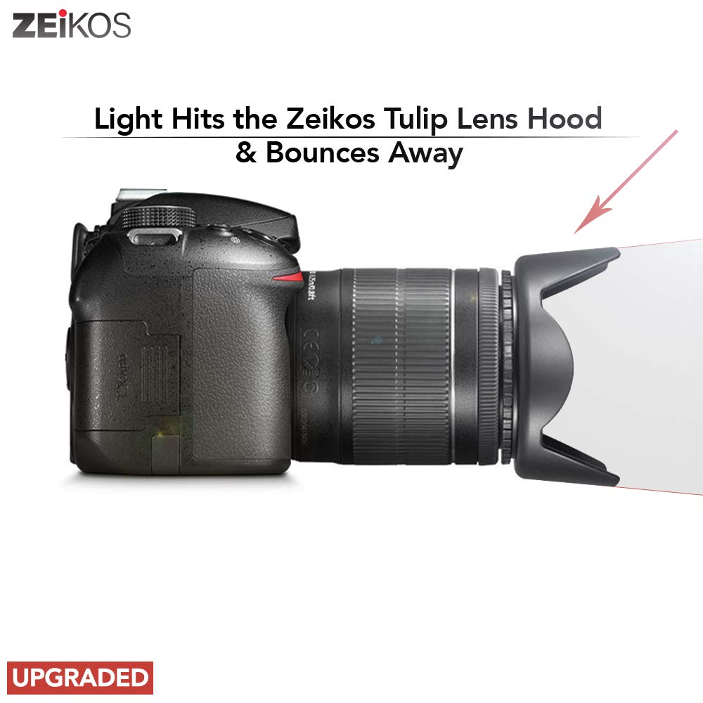 Zeikos 58MM Tulip Flower Lens Hood for Canon EOS 70D 77D 80D Rebel T7 T7i T6i T6s T6 SL2 SL3 DSLR Cameras with Canon EF-S 18-55mm f/3.5-5.6 is Lens