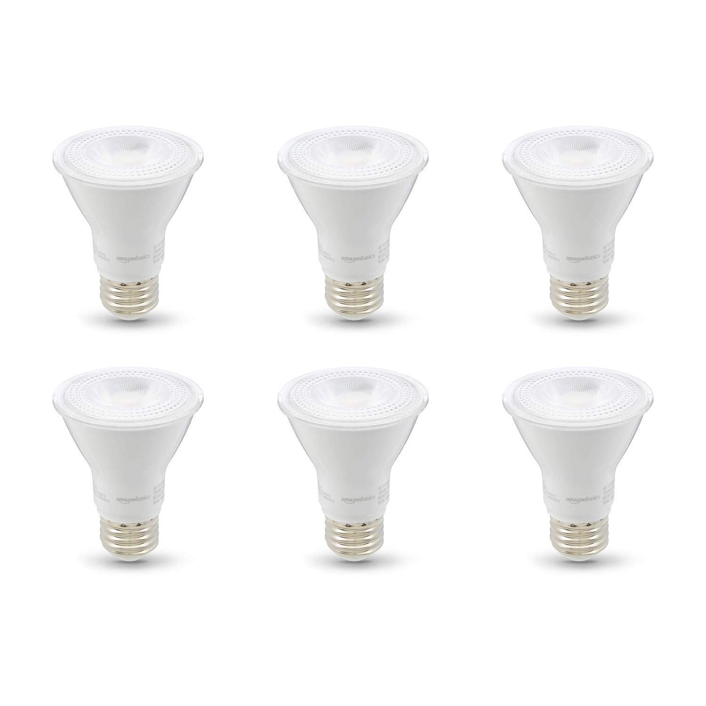 Amazon Basics PAR20 LED Light Bulb, 50W Equivalent, 7W Energy Efficient, E26 Standard Base, Warm White 3000K, Dimmable, 10,000 Hour Lifetime, 6-Pack