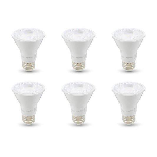 Amazon Basics PAR20 LED Light Bulb, 50W Equivalent, 7W Energy Efficient, E26 Standard Base, Warm White 3000K, Dimmable, 10,000 Hour Lifetime, 6-Pack