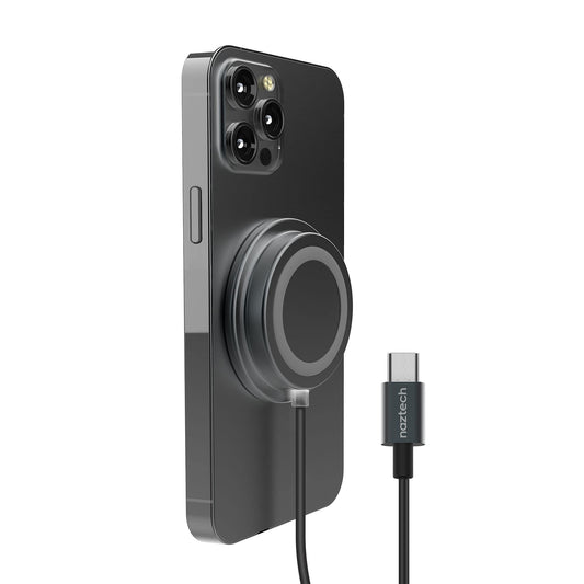 MagSafe Portable Snap-on Magnetic 15W Wireless Fast Charger with USB-C Connector Use As You Charge Universal for iPhone 17/16/15 Galaxy & More [Black]