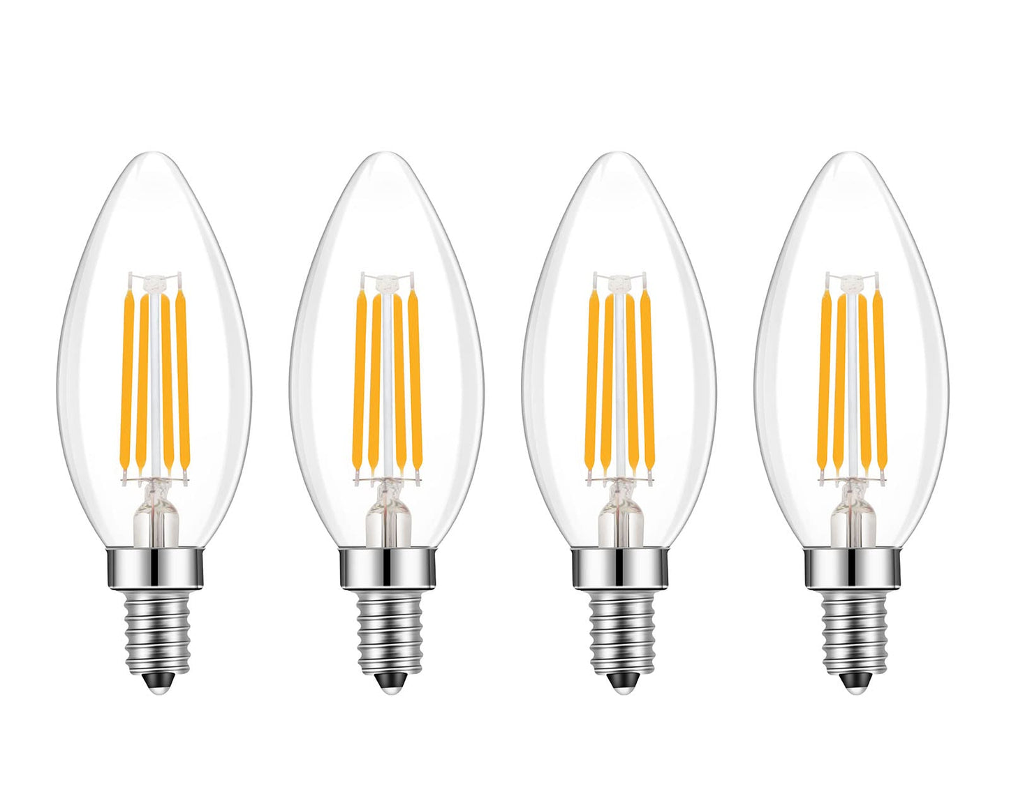 Lamsky E14 Base LED Filament Candle Shape Light Bulb,E14 European Base Bulb,Warm White 2700K 400LM 40W Equivalent,C35 Clear Glass Torpedo Shape Bullet