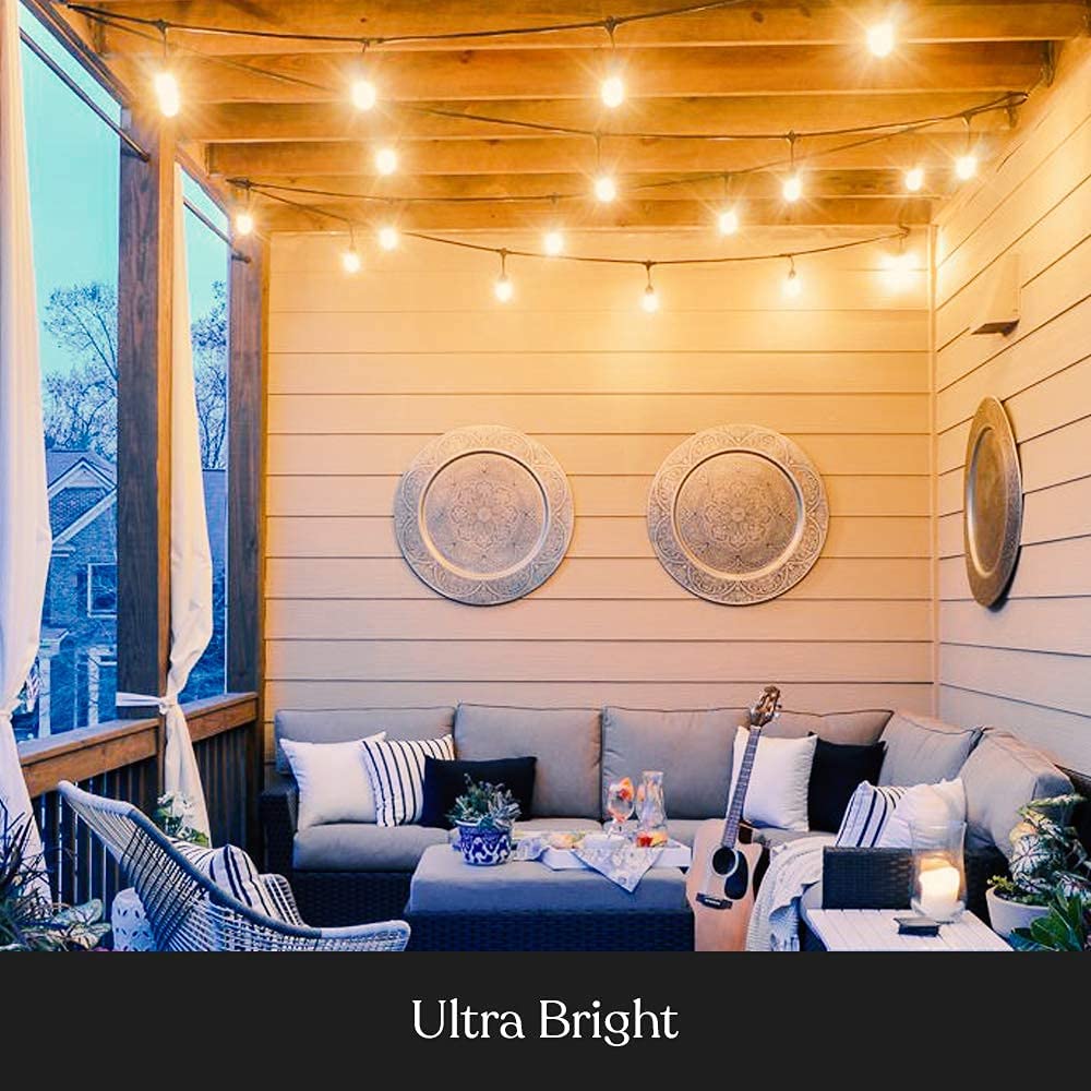 Brightech Ambience Pro Incandescent Outdoor String Lights - Commercial Grade Waterproof Patio Lights with 48 Ft Dimmable Edison Bulbs, Porch String