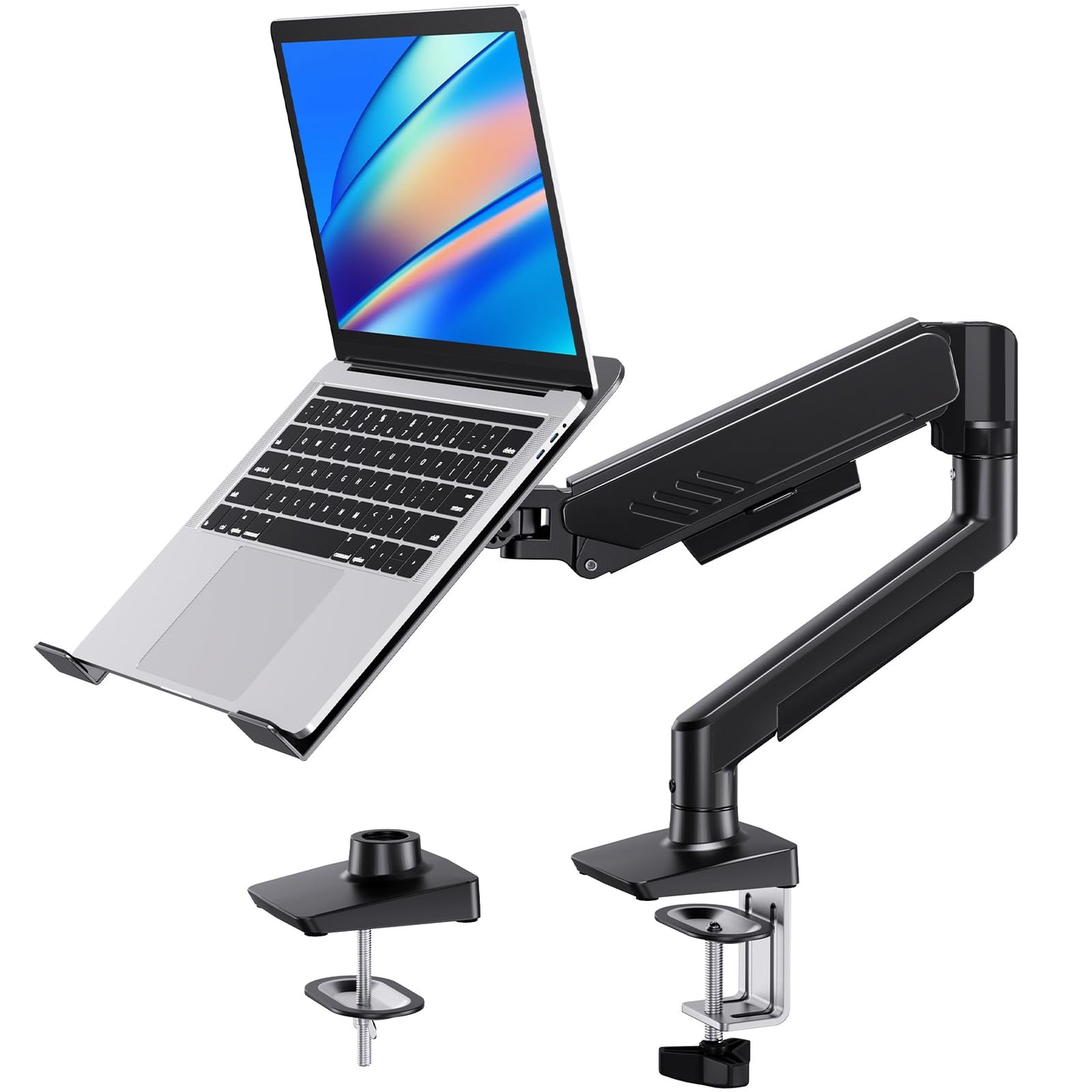 HUANUO 2 in 1 Function Laptop Mount with Tray, Fits 13-34? Monitors & Up to 17? Notebook, Ergonomic Laptop Arm with Full Motion Adjustment, Laptop