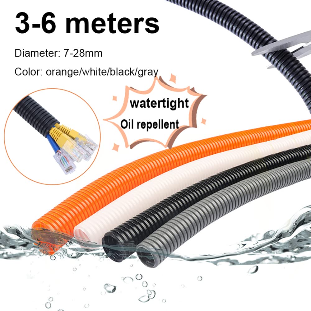 SKYPRO Split Loom Tubing Wire Conduit, Grey Corrugated Wire Tube Cable Protection Pipe Cable Tidy Tube for TV Cables, Electric Wire, Garden Lights (OD