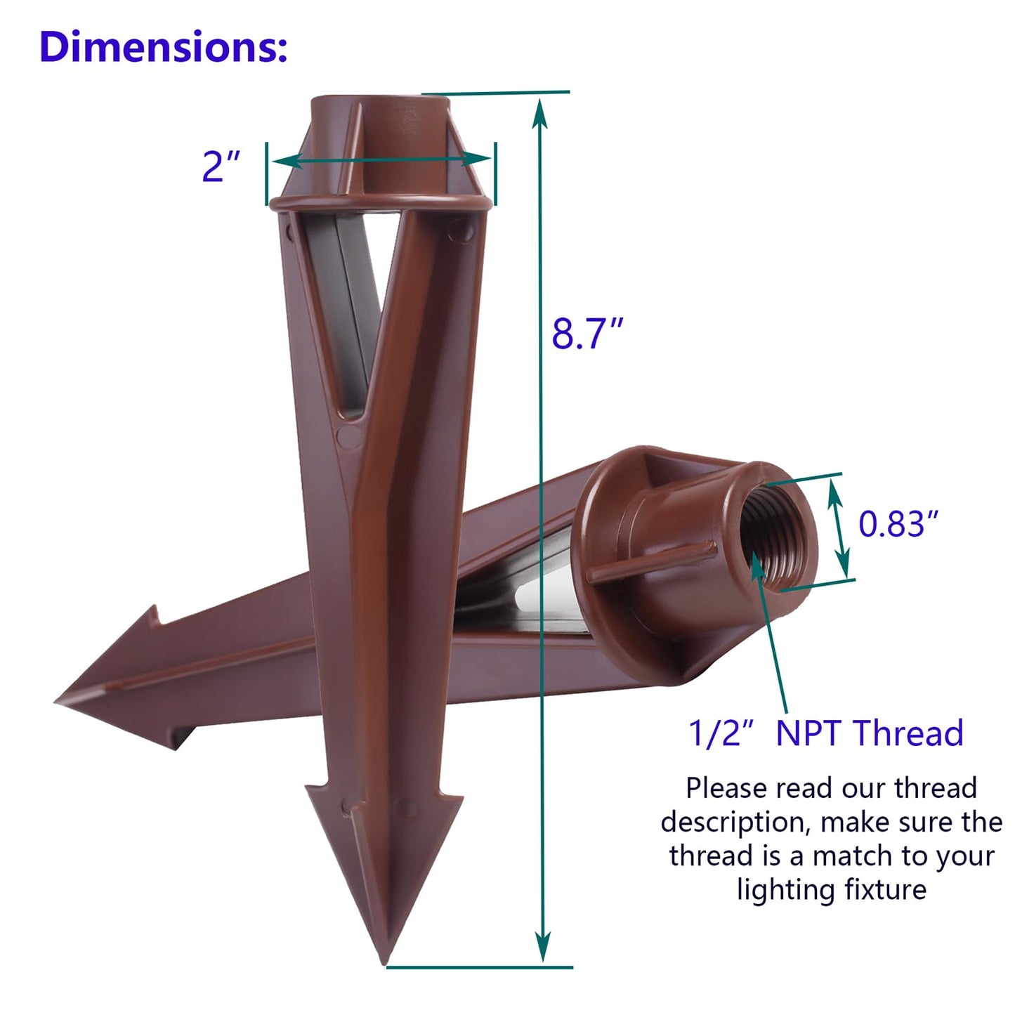 Hyoquilex Lighting Ground Stake Spike Replacement for Outdoor Low Voltage Landscape Spotlight Pathway Flood Light,1/2" NPT Thread Brown
