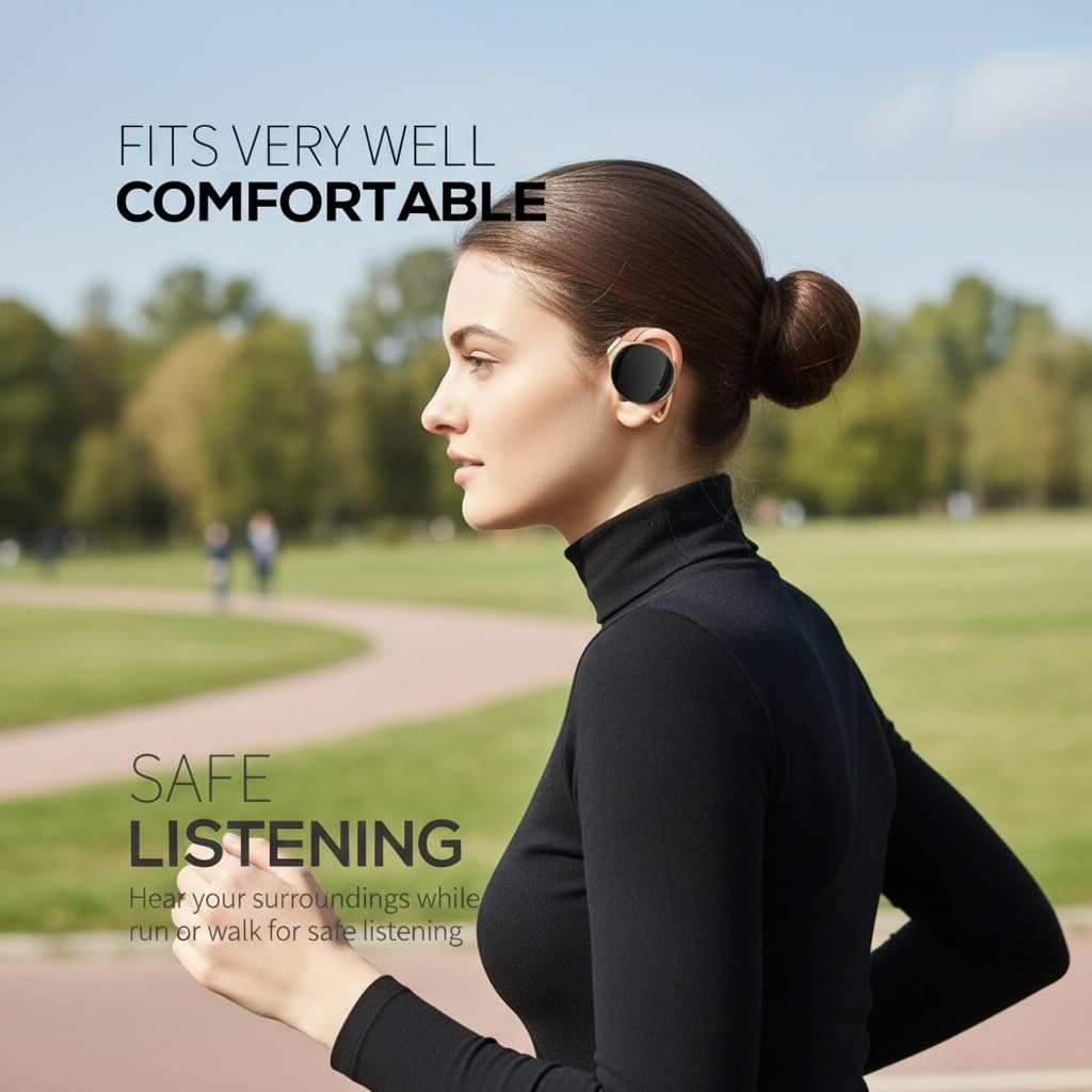 BEVCEFCC Wireless Headphones with Ear Hooks, 52Hrs Playtime, Open Ear Headset Bluetooth 5.4, Lightweight Headphones, Clip-On Ear Design, Dual Device