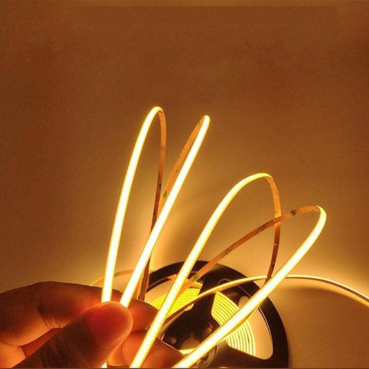 Kumax DC12v LED Strip Lighting, 5mm Width 1m Night Light, 480LEDsM Uniform Glow COB Bendable Tape Cutting Designed Rope Flexible Counter Light(Warm