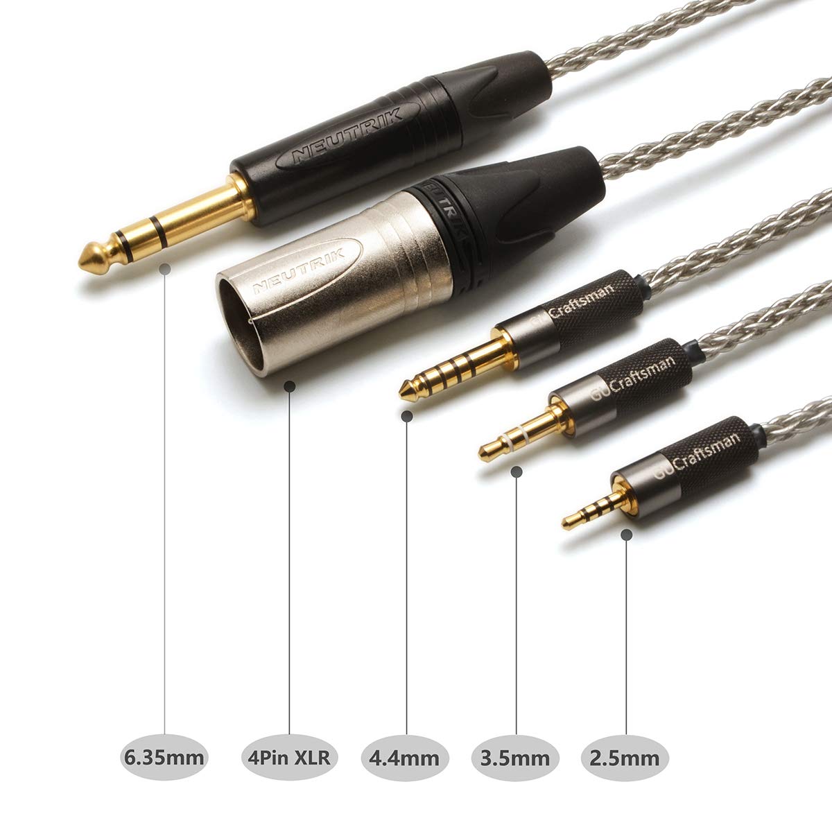 GUCraftsman 6N Single Crystal Silver Upgrade Cable 2.5mm/4.4mm Balanec Headphone Upgrade Cables for Beyerdynamic T1 2nd T5P 2nd T5P 3nd Final…
