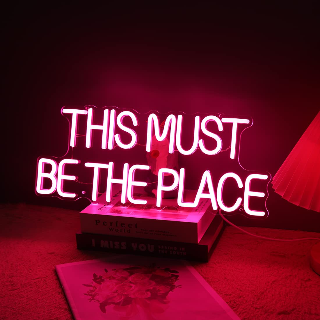 Britrio This Must Be The Place Neon Sign for Bedroom Wall Decor Light Up Word Neon Light Sign Home Pub Club Cafe Shop Bar Hotel Salon Window Party