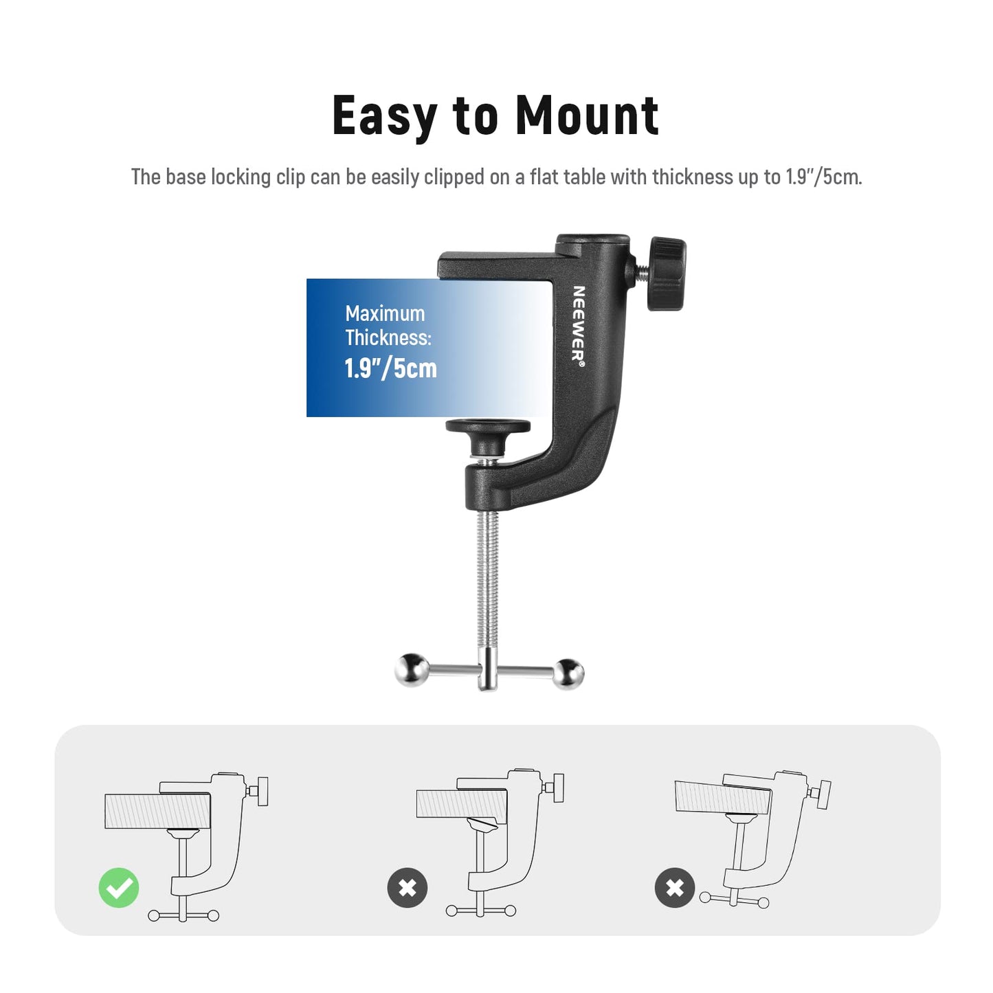 NEEWER Metal Table Mounting Clamp for Microphone Suspension Boom Scissor Arm Stand Holder with an Adjustable Positioning Screw, Fits up to