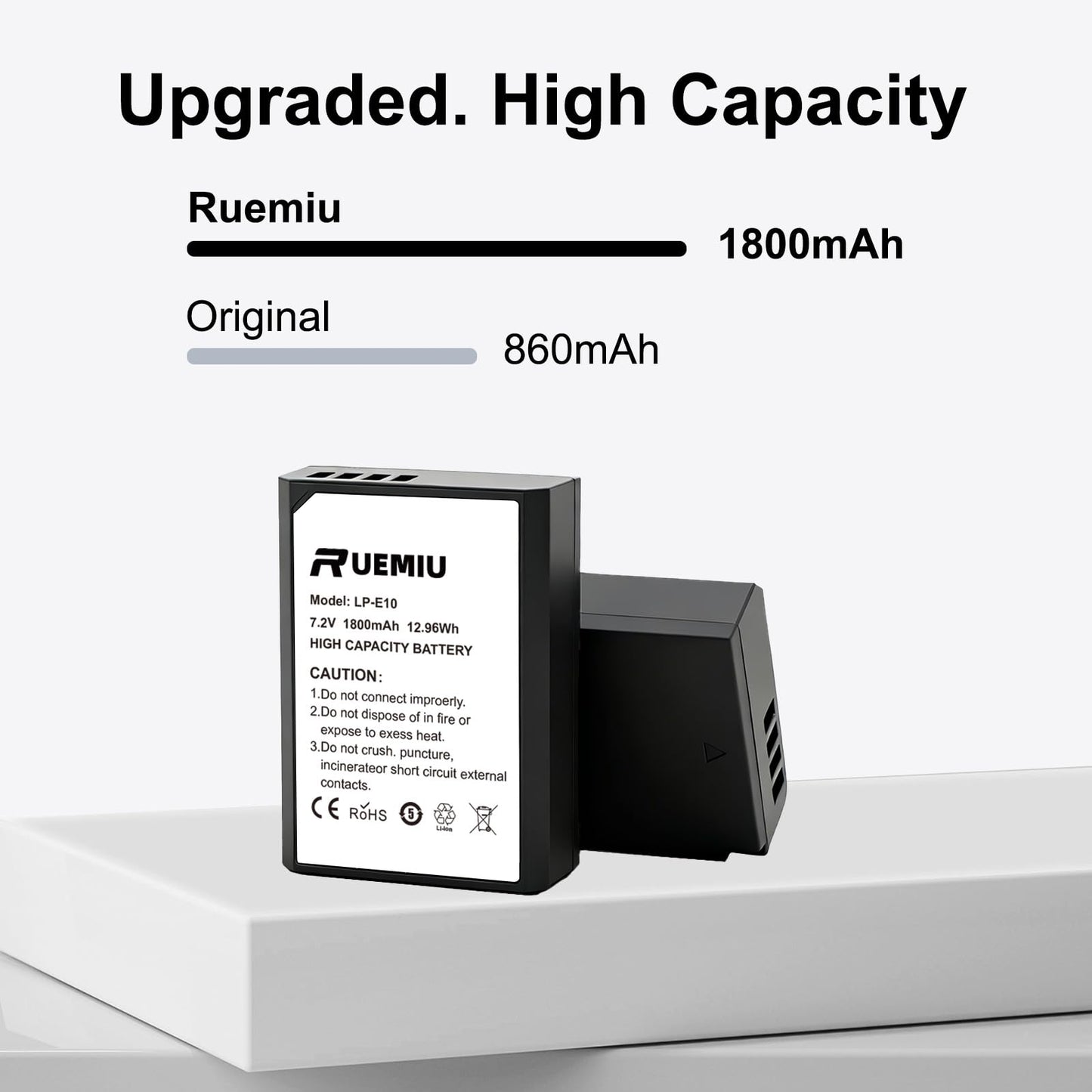 RUEMIU 2-Pack Upgraded 1800mAh LP-E10 Battery Compatible with Canon EOS Rebel T7 T6 T5 T3 T100 4000D 3000D 2000D 1500D 1300D 1200D 1100D Kiss X50 X70