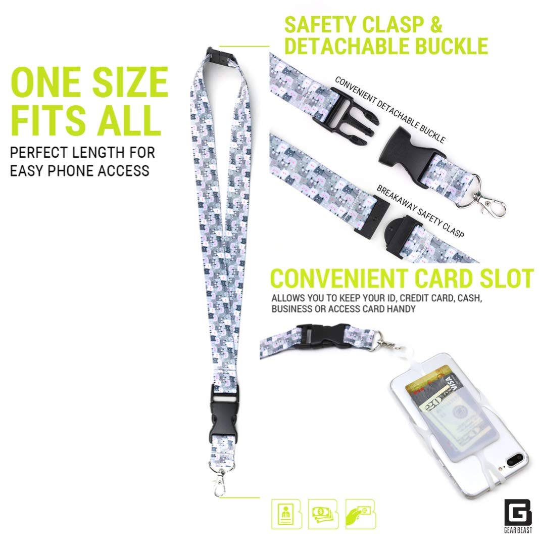 Gear Beast Cell Phone Lanyard - Mobile Phone Lanyard with Case Holder, Card Pocket, Soft Neck Strap, and Detachable Clip - Compatible with iPhone