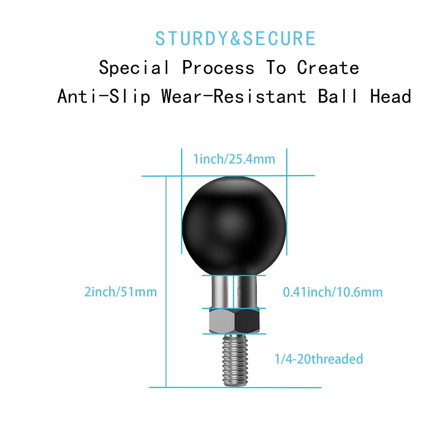 YIMINGYINUO 1 inch Ball Adapter with 1/4"-20 Threaded Post Compatible with RAM Mounts B Size Double Socket Arms for Action Cameras,Camcorder,Bike