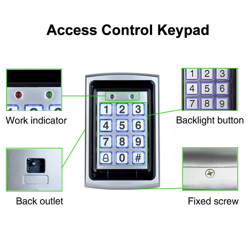 LIBO Full Access Control System Kit Set Metal Controller Keypad 500 Users, 3A Power Supply Switch DC 12V Electric Magnetic Lock 180kg/350lbs + Door