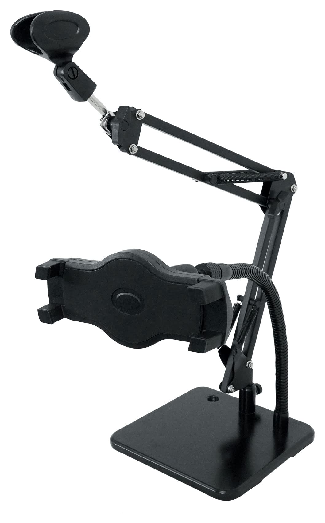 Rockville iSTAND 85 Dual Desktop Boom Arm & Gooseneck Stand, Weighted Base, Adjustable Mic Clip, Phone/Tablet Holder, Perfect for Studio, Podcasting