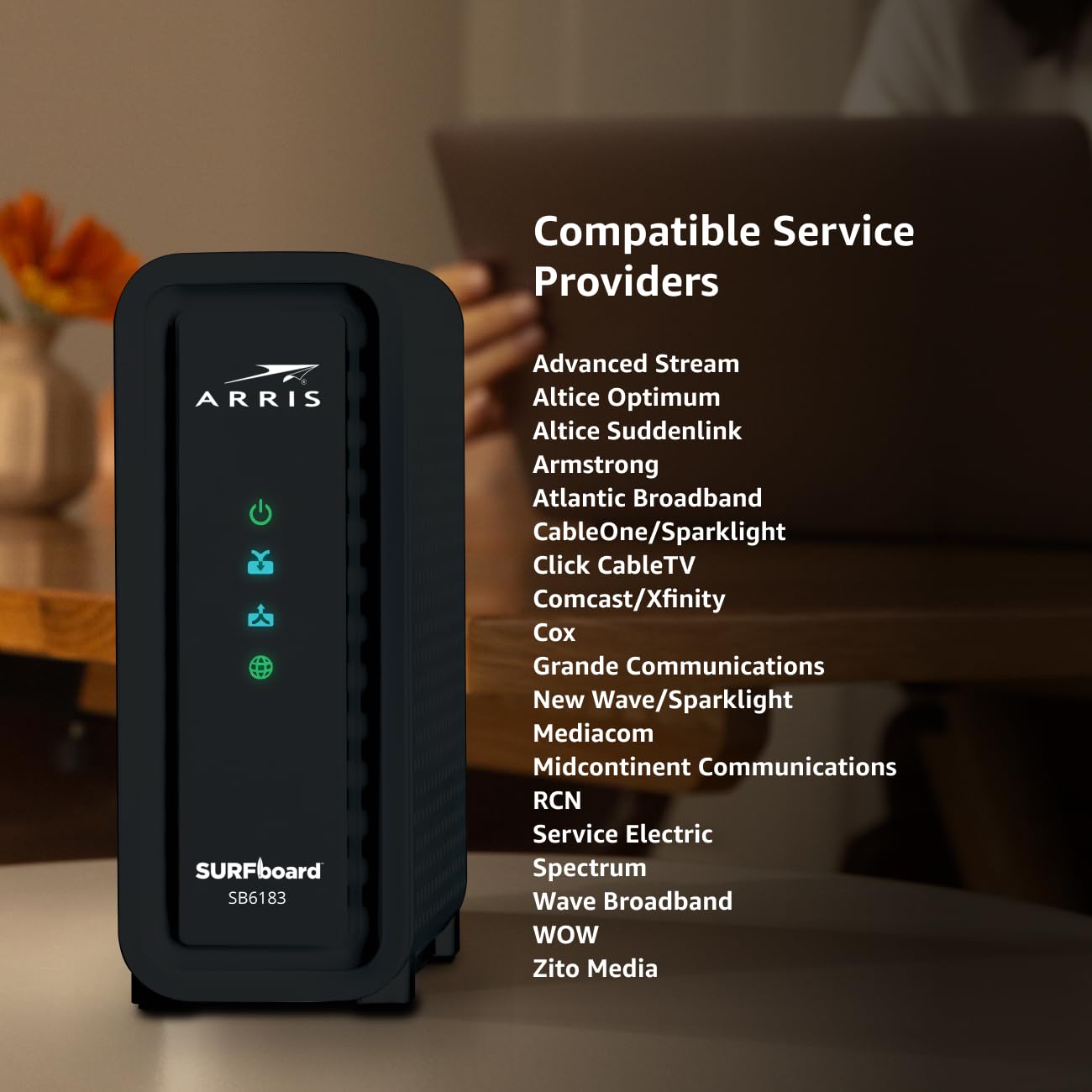ARRIS (SB6183) -Cable Modem - Fast DOCSIS 3.0 16x4 Gigabit, [Check with your provider for compatibility], 1 Gbps Port, 400 Mbps Max Internet Speed, 2