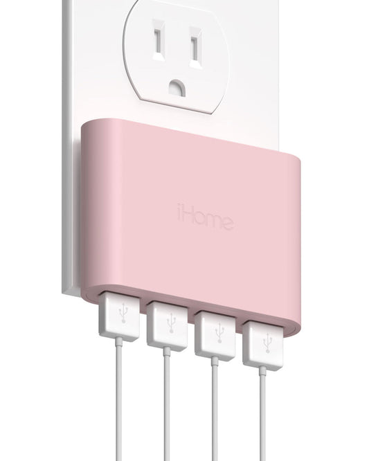 iHome Slim 4-Port USB Wall Charger, AC Pro Multiport Plug Adapter, Phone Charging Block with 4 Ports, Flat USB Wall Adapter for Home & Travel