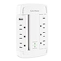 CyberPower CSP6WSUC Surge Protector, 6 Swivel Outlets, 2 USB Charging Ports, 2400J, Wall?Tap, Fast USB Charging, Home/Office