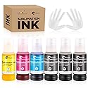 Hiipoo 600ML Sublimation Ink for ET-8500 ET-8550 Wide-Format Supertank Printers Heat Press Transfer on T-Shirt Tumblers (6x100ML, BK PB C M Y GY)