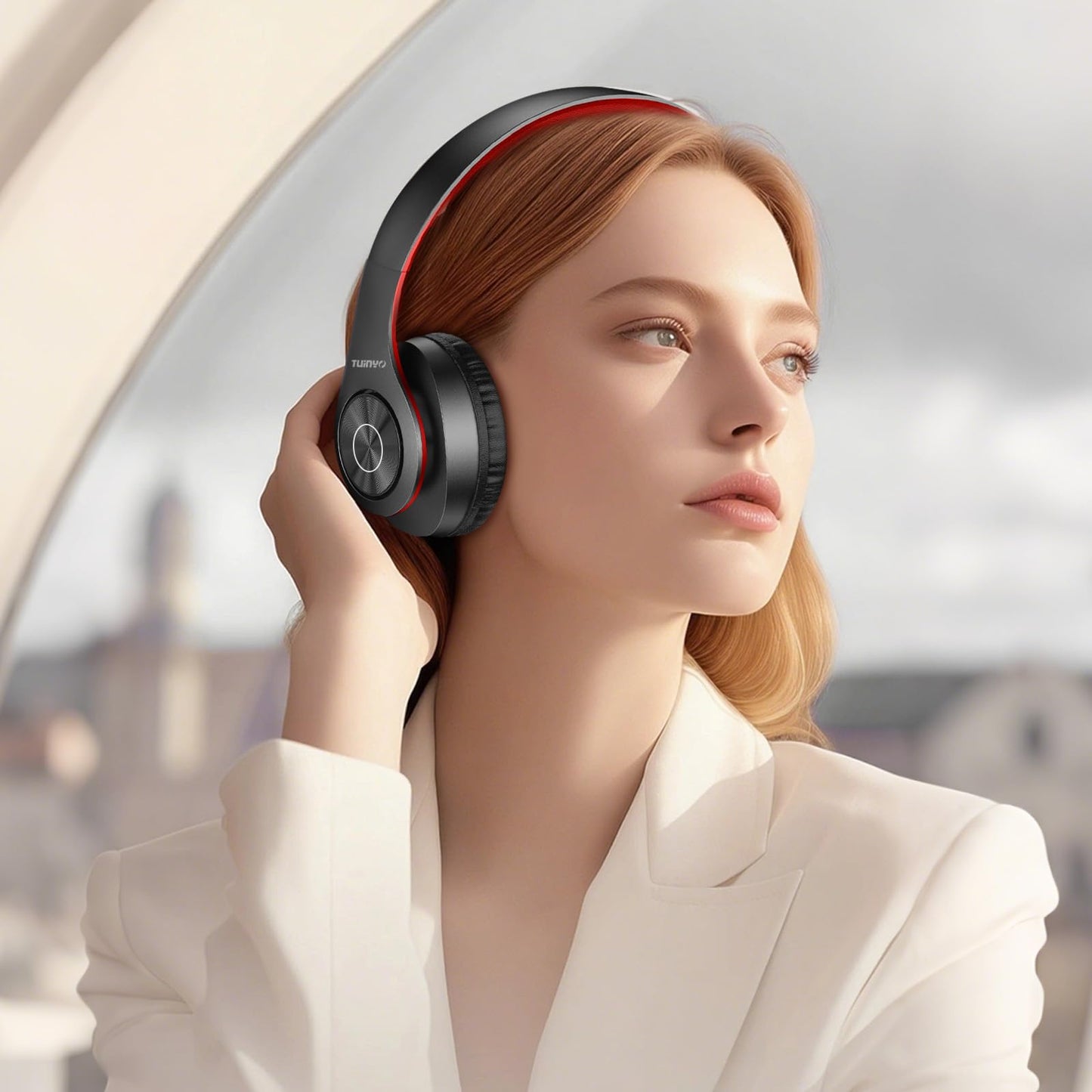 TUINYO Bluetooth Headphones, Over Ear Stereo Wireless Headset 40H Playtime with Deep Bass,Soft Memory-Protein Earmuffs,Built-in Mic Wired Mode PC/Cell
