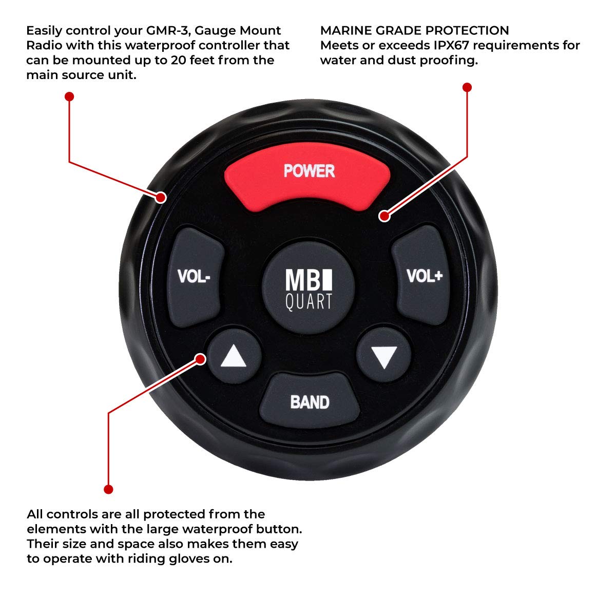 MB Quart Waterproof Wired Remote for Gauge Mount Radio (GMR-3)