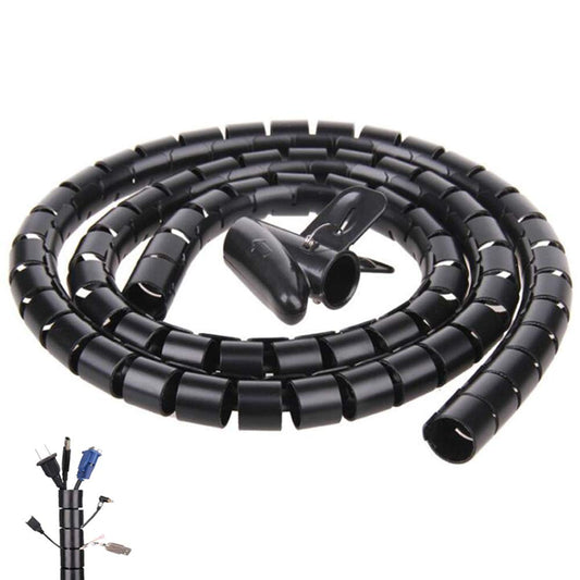 Black Spiral Winding Cable Management Pipe Wire Wrap Line Coiled Tube, Flexible Cord Covered Protective Bundler Sleeve Hose for Office, Computer, TV
