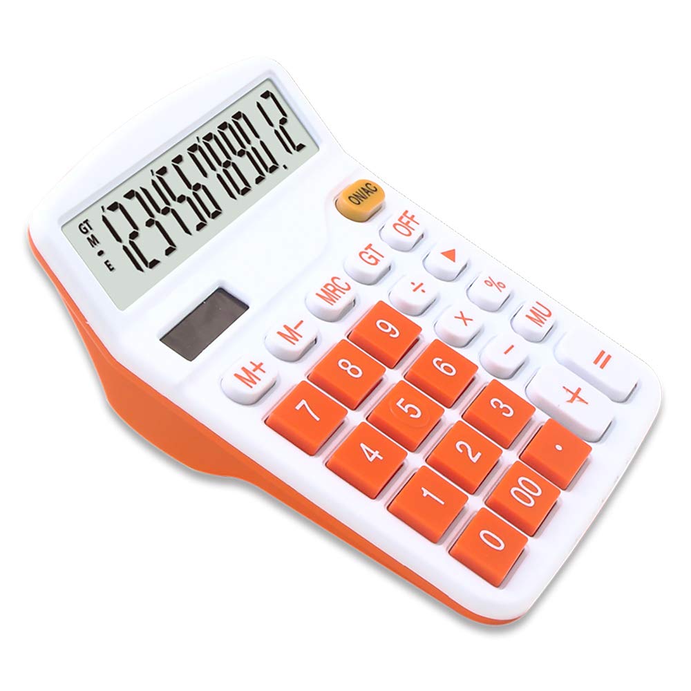 Meichoon Large Calculator Orange Office Solar Dual Power Financial Dedicated 12 Digit Display Large Standard Function Desktop Business Calculator