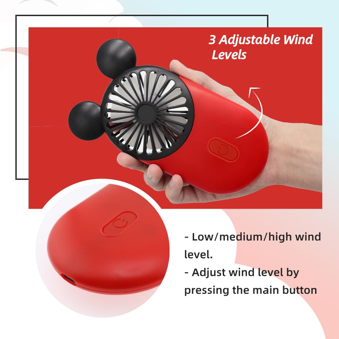 DecoLife Cute Mouse Mini Fan, Handheld/Neck Portable Personal Fan(Pink)