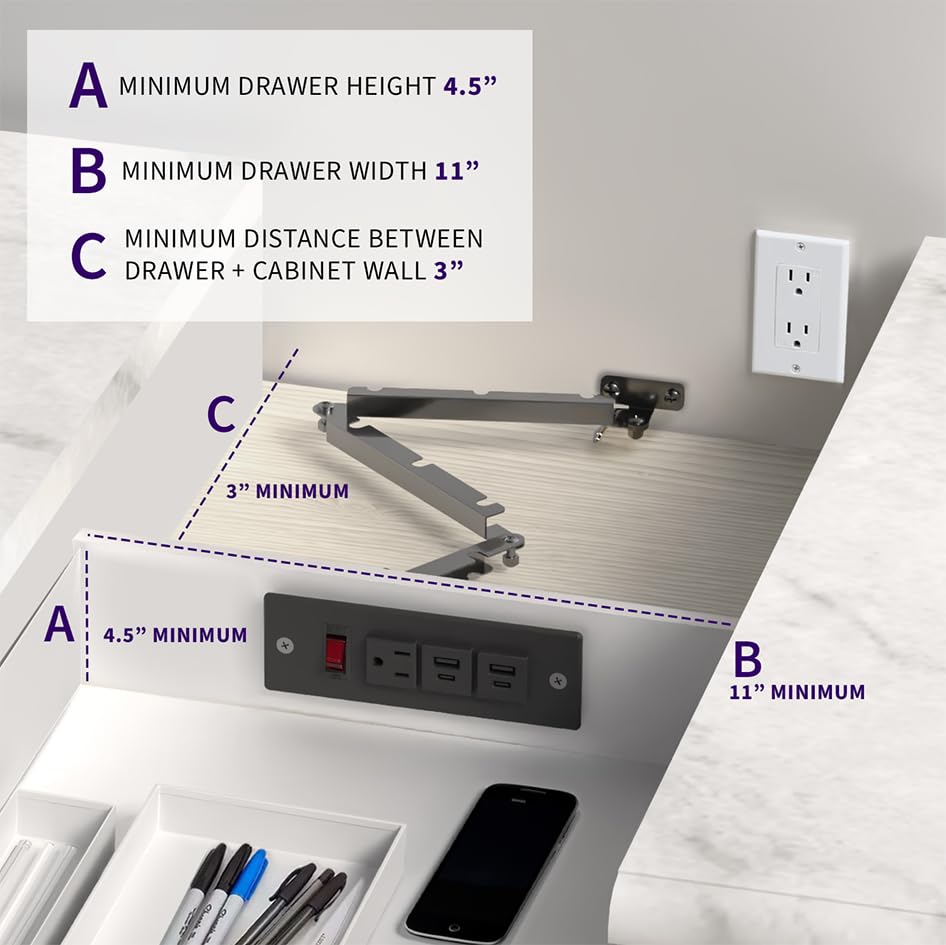 Life Finds Compact in-Drawer Charging Station Power Strip with 2 USB-A, 2 USB-C, AC Outlet, Black, LF-DOC1