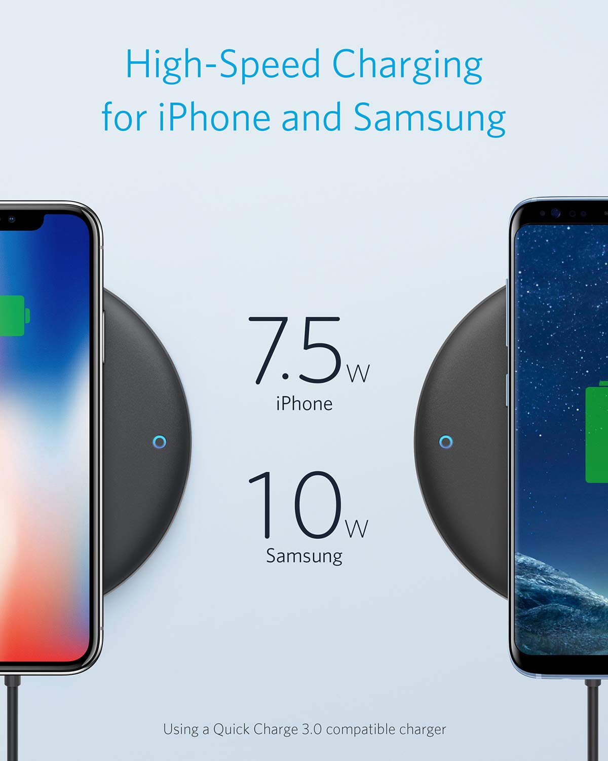 Anker Wireless Charger, PowerWave 7.5 Pad with Internal Cooling Fan, 7.5W for iPhone 11, 11 Pro, 11 Pro Max, XS Max, XR, XS, X, 8, 8 Plus, 10W
