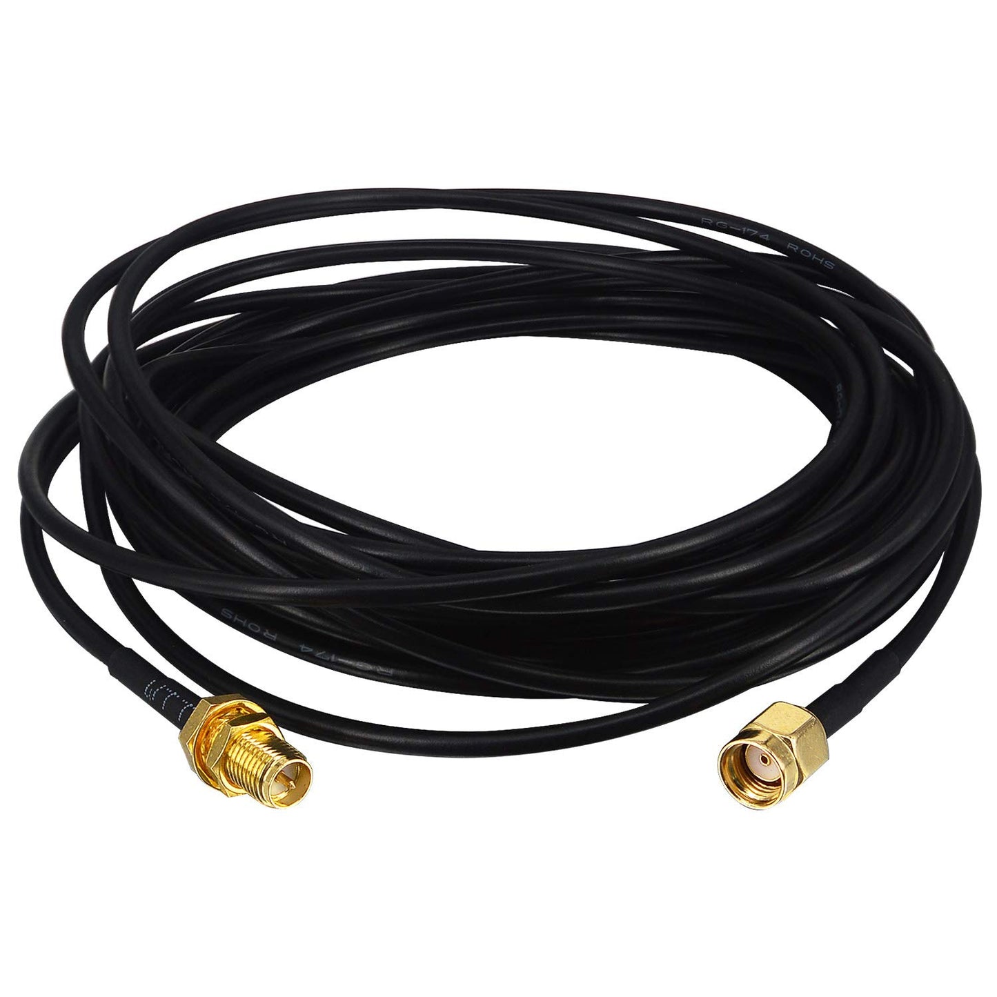 Kaunosta WiFi Antenna Extension Cable 15ft RG174 RP-SMA Male to RP-SMA Female RF Coaxial Cable Low Loss Gold Plated Pigtail for Wireless LAN Router