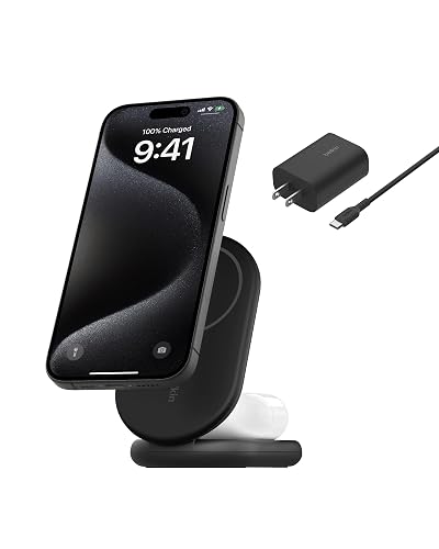 Belkin MagSafe-Compatible Charger, 2-in-1 Magnetic Foldable Charger 15W - Qi2-Certified Wireless Charging for Apple iPhone 16, Apple Watch, Samsung