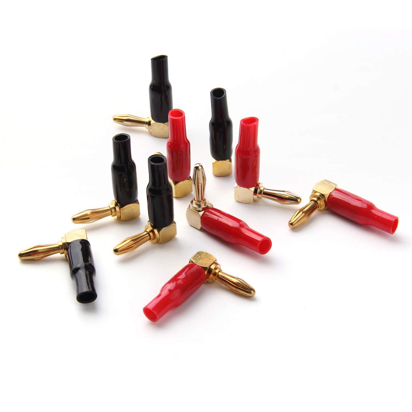 HRLORKC 10pcs Right Angle Speaker Plugs 4mm/0.16" 90 Degree Connector Right Angle Banana Plugs for Speaker Wire (Red and Black)