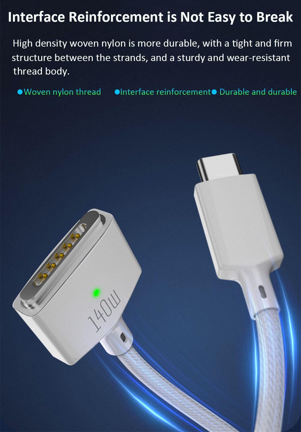 Dorwrnln 140W USB C to Magnetic 3 Charging Cable for MacBook Pro/Air (14/16/13/15-inch, 2023/2022/2024), 6.6FT