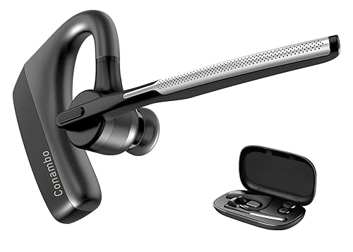 CONAMBO Bluetooth Headset V5.1, 16 Hrs HD Talktime CVC8.0 Dual Mic Noise Cancelling Hands Free Bluetooth Earpiece for Cell Phone iPhone Android