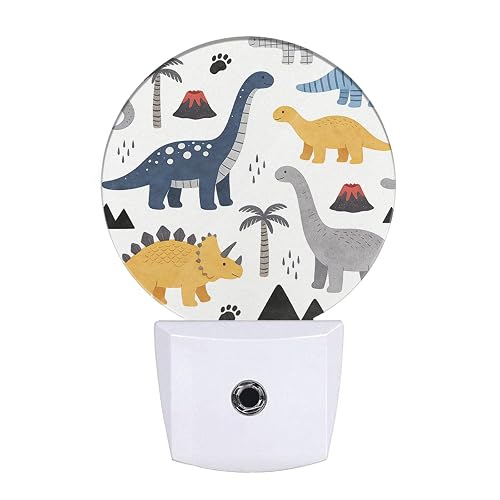 EKOBLA Cartoon Dinosaur Night Light for Kids, Jurassic Dino Design Plug in with Dusk to Dawn Sensor, 0.5W Energy Saving Soft Warm Nightlight for Boys