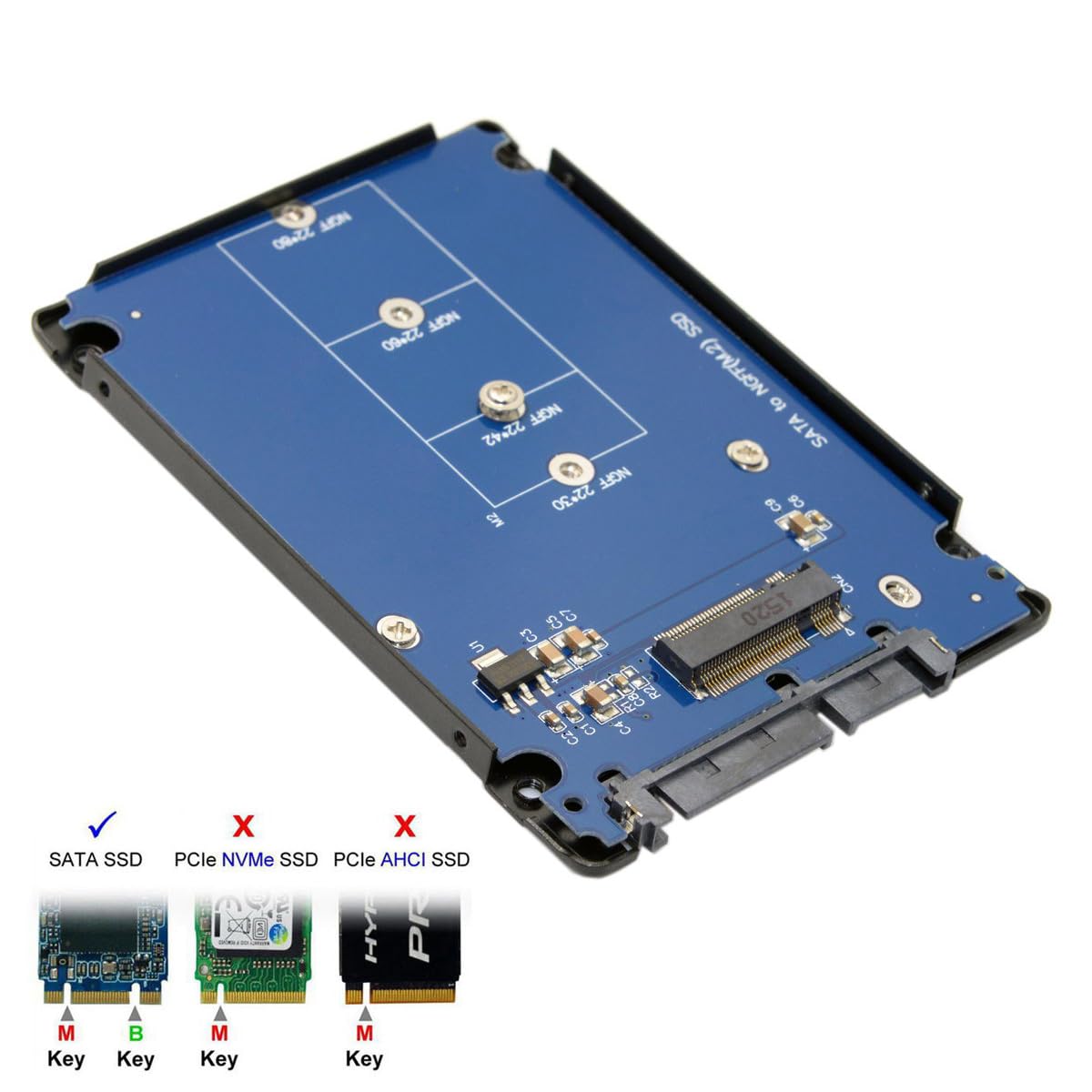 JSER B+M Key Socket 2 M.2 NGFF (SATA) SSD to 2.5 SATA Adapter Card Adapter with Black Metal Case