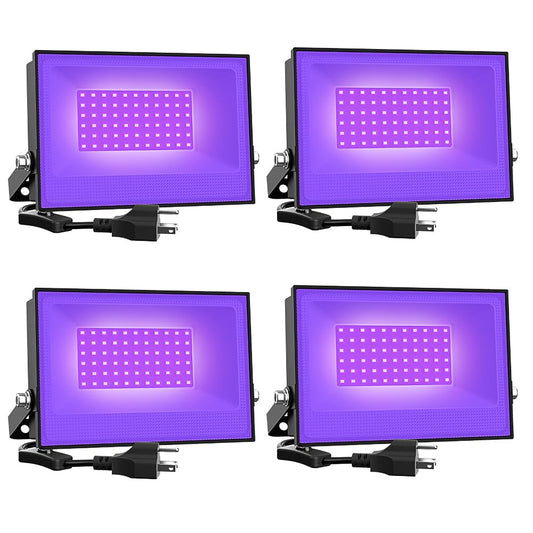 Onforu 4 Pack 38W LED Black Lights, Blacklight Flood Light with Plug, IP66 Waterproof, for Halloween Party, Glow in The Dark, Stage Lighting